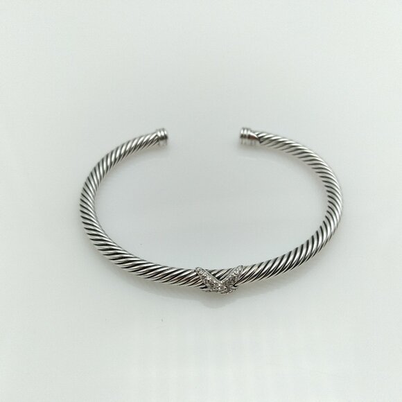David Yurman Sterling Silver 4mm Cable Bracelet with Diamonds - Picture 1 of 5